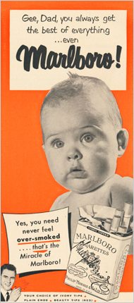 An advertisement for cigarettes featuring a baby