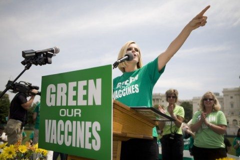 Jenny McCarthy flaunting her "expertise" at the antivaccine "Green Our Vaccines" rally in Washington, DC in 2008