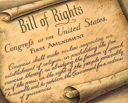 The First Amendment of the United States of America, guaranteeing freedom of speech