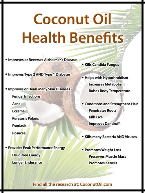 Infographic listing the benefits of coconut oil.