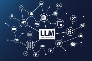 A graphic image of LLM showing interconnected nodes representing various applications and features of Large Language Models (LLM). The central node is labeled "LLM" and is connected to surrounding icons such as a lightbulb, book, chat bubble, graph, and more.