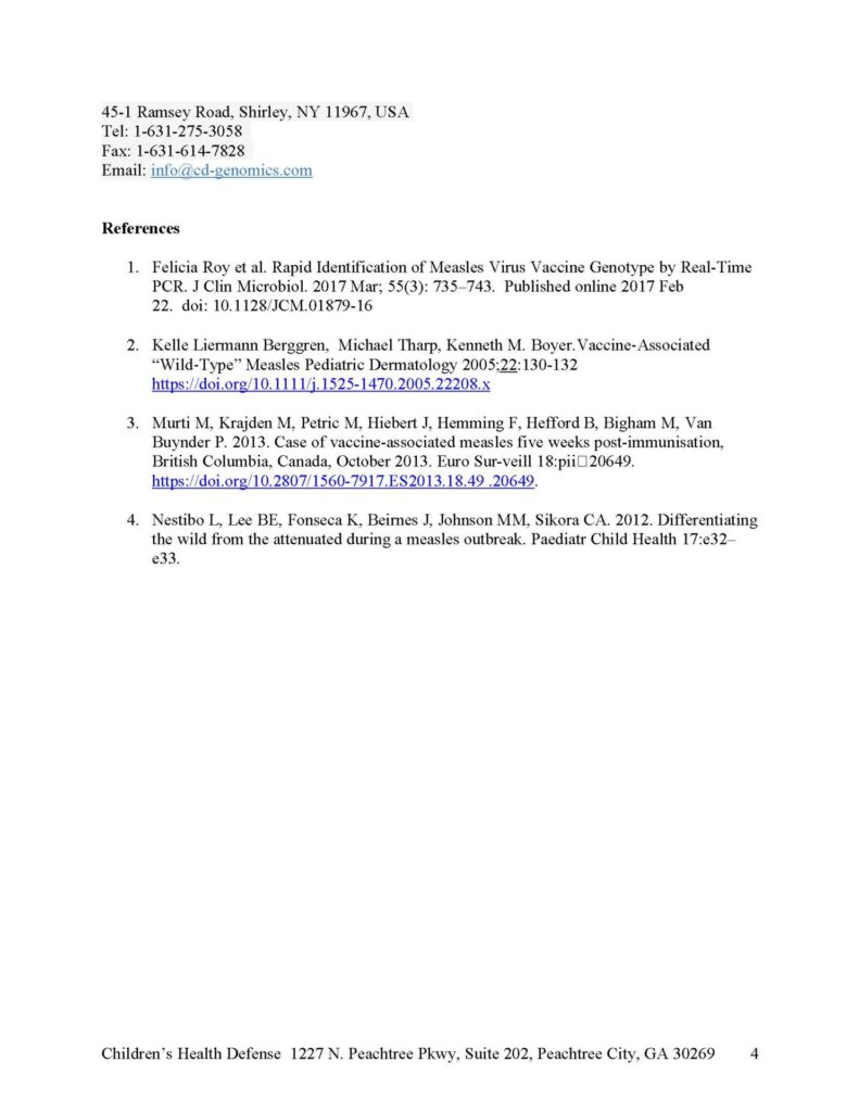 An excerpt from a document showing contact information for an entity at 45-1 Ramsey Road, Shirley, NY, with phone and fax numbers, followed by a list of four references with authors and publication details.