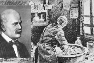 Ignaz Semmelweis washing his hands in chlorine.