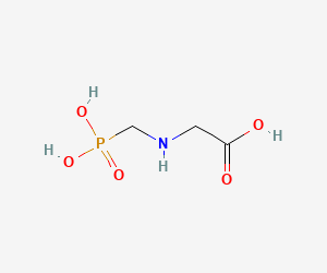 Chemical structure diagram of glyphosate, showing a phosphonate group, an amine group, and a carboxylic acid group connected via a two-carbon chain on a white background.