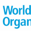 The World Health Organization logo features a blue globe with a staff and snake symbol, surrounded by olive branches, next to the blue text "World Health Organization.