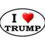 An oval bumper sticker with the text "I" followed by a red heart symbol and the word "TRUMP" in bold black letters, on a white background with a black border.