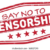 A red, distressed rubber stamp graphic with the words "SAY NO TO CENSORSHIP" and five stars beneath the text.