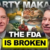 Two men in suits are smiling on either side of a table filled with various foods. Bold text says "THE FDA IS BROKEN" with "MARTY MAKARY" at the top. The words "ALL IN" appear in the bottom left corner.