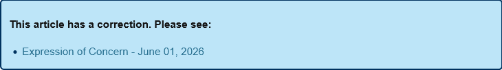 Blue box with the text: "This article has a correction. Please see: Expression of Concern - June 01, 2026," with a clickable link to the correction notice.