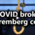 A noose hangs in a dimly lit room with the text “COVID broke Nuremberg code” in bold white letters across the image.