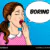 A woman in a pink polka-dot shirt yawns with her hand over her mouth. A speech bubble next to her says “BORING” against a blue dotted background.