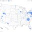 Map of the U.S. showing blue and red circles indicating imported and local measles cases, respectively, by location. Circle sizes vary, with larger clusters in the Northeast, Midwest, and Pacific Coast.