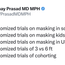A tweet lists zero randomized trials on school masking, masking kids, masking in the USA, 3 vs 6 feet, and cohorting, questioning the evidence for these COVID-19 measures.