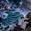 A group of scientists in lab coats push a large boulder labeled with pillars of scientific reasoning against a tide of social media icons, misinformation, and sensationalist digital content, moving toward a signpost for healthier living.