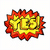 Comic-style speech bubble containing the word “YES!” in yellow block letters against a red and orange jagged background.